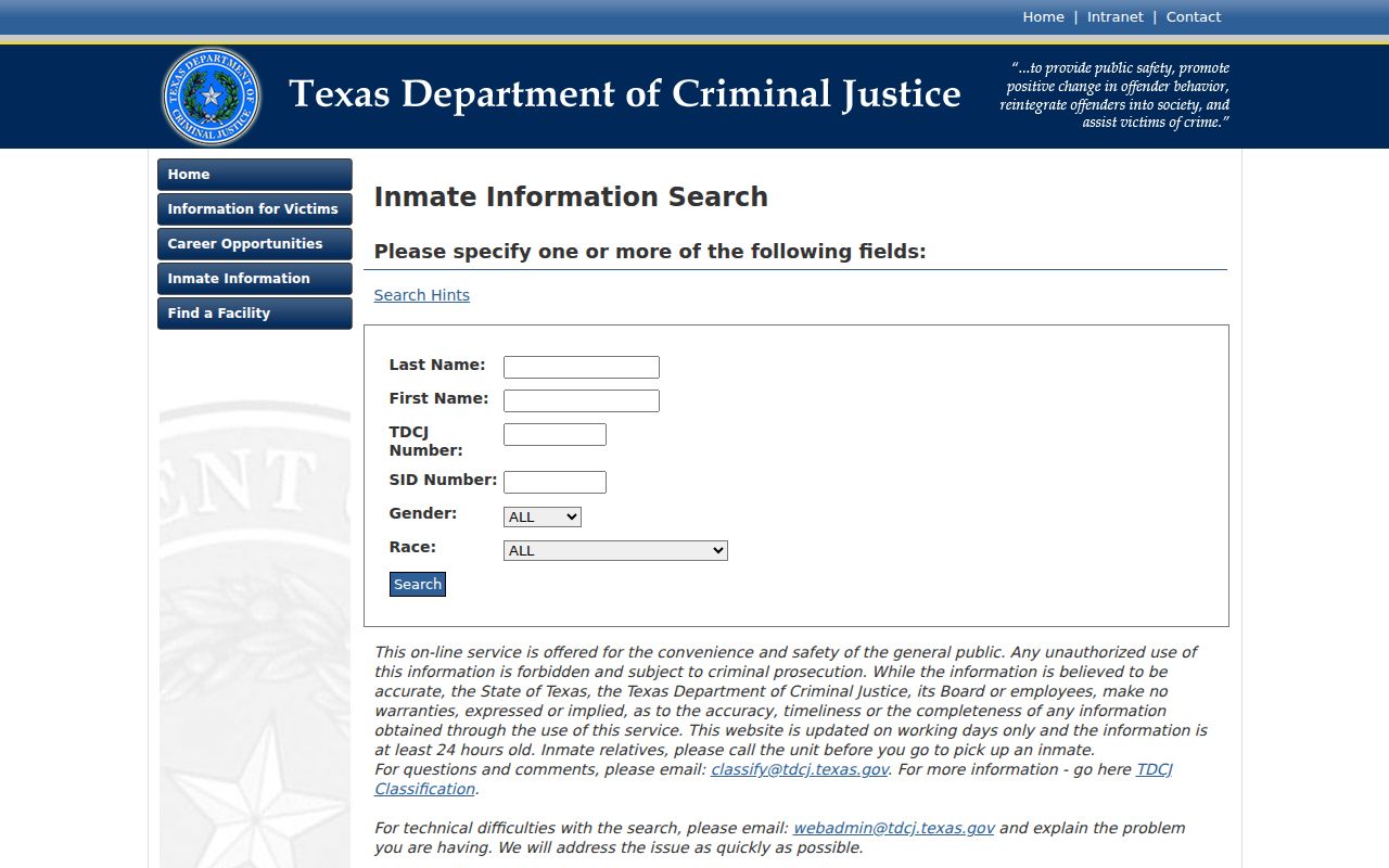 TDCJ inmate search for custody after a Jefferson County arrest