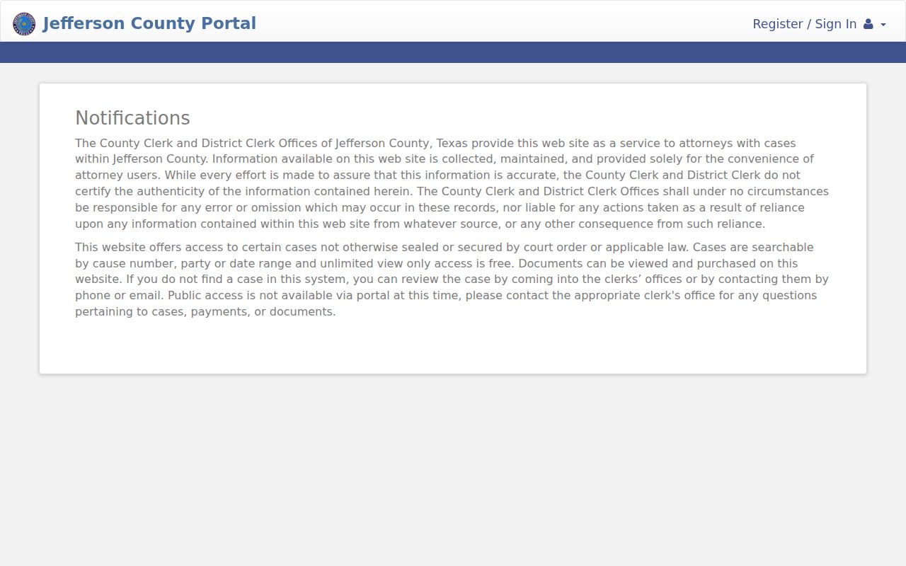 Jefferson County criminal case Odyssey public access notice